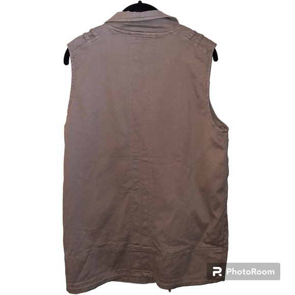 NEW Max Jeans Vest Womens Sleeveless Utility Asymmetrical Zip Pockets Taupe M - Picture 2 of 4